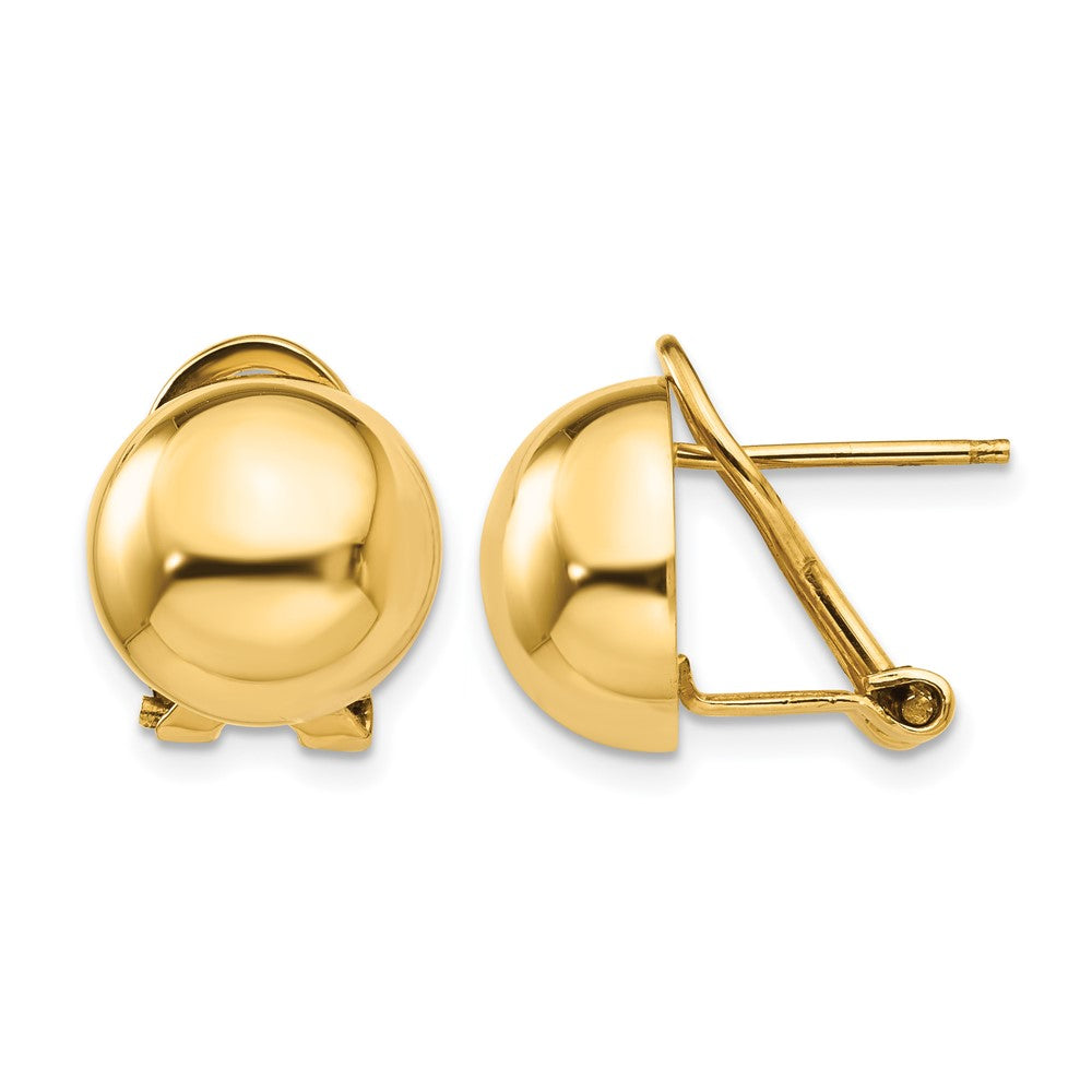 14k Omega Clip 12mm Half Ball Earrings