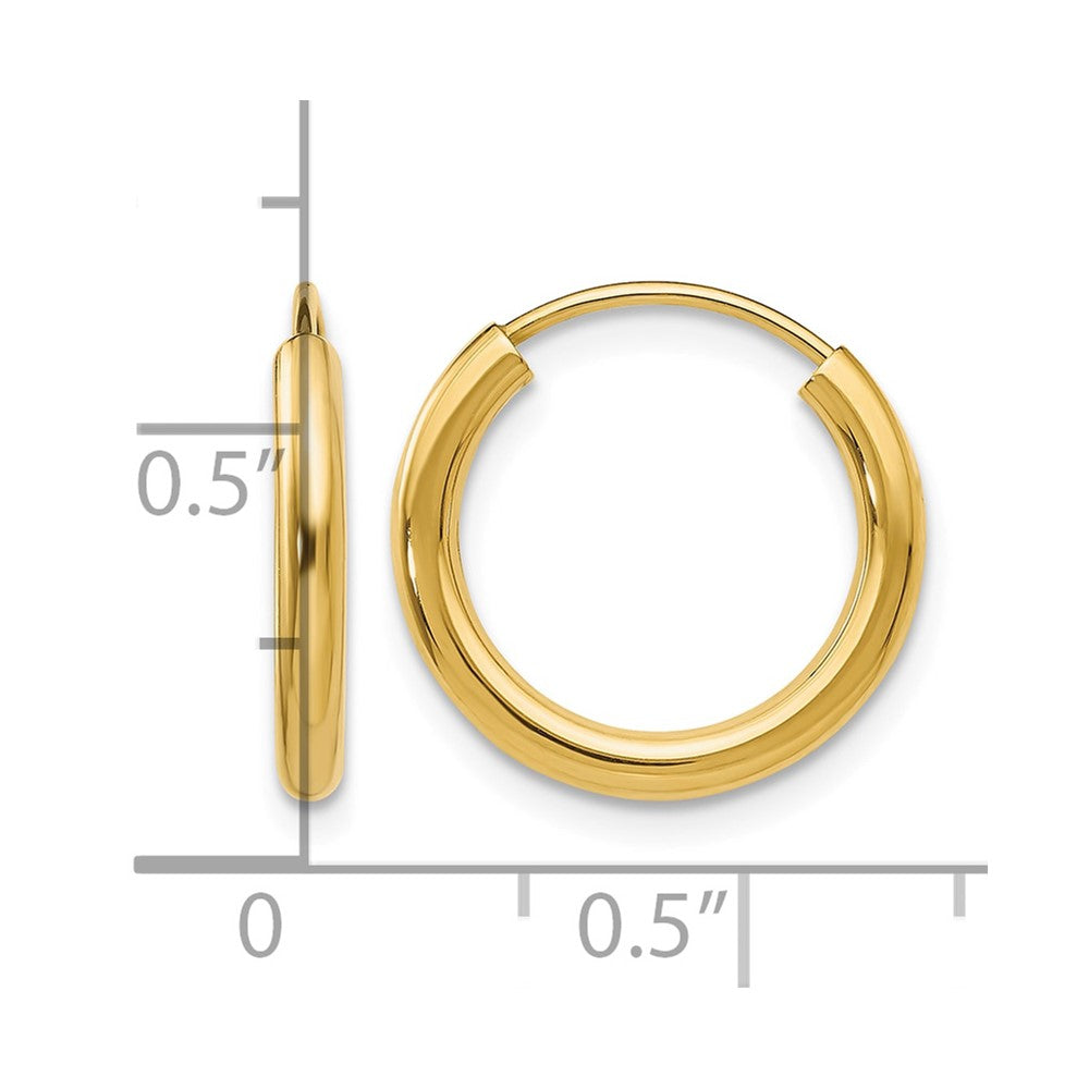 14k Polished Round Endless 2mm Hoop Earrings