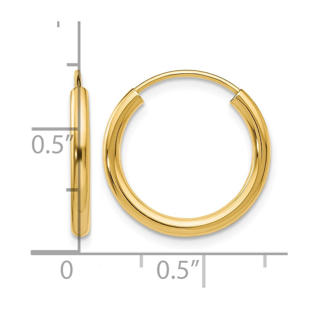 14k Polished Round Endless 2mm Hoop Earrings