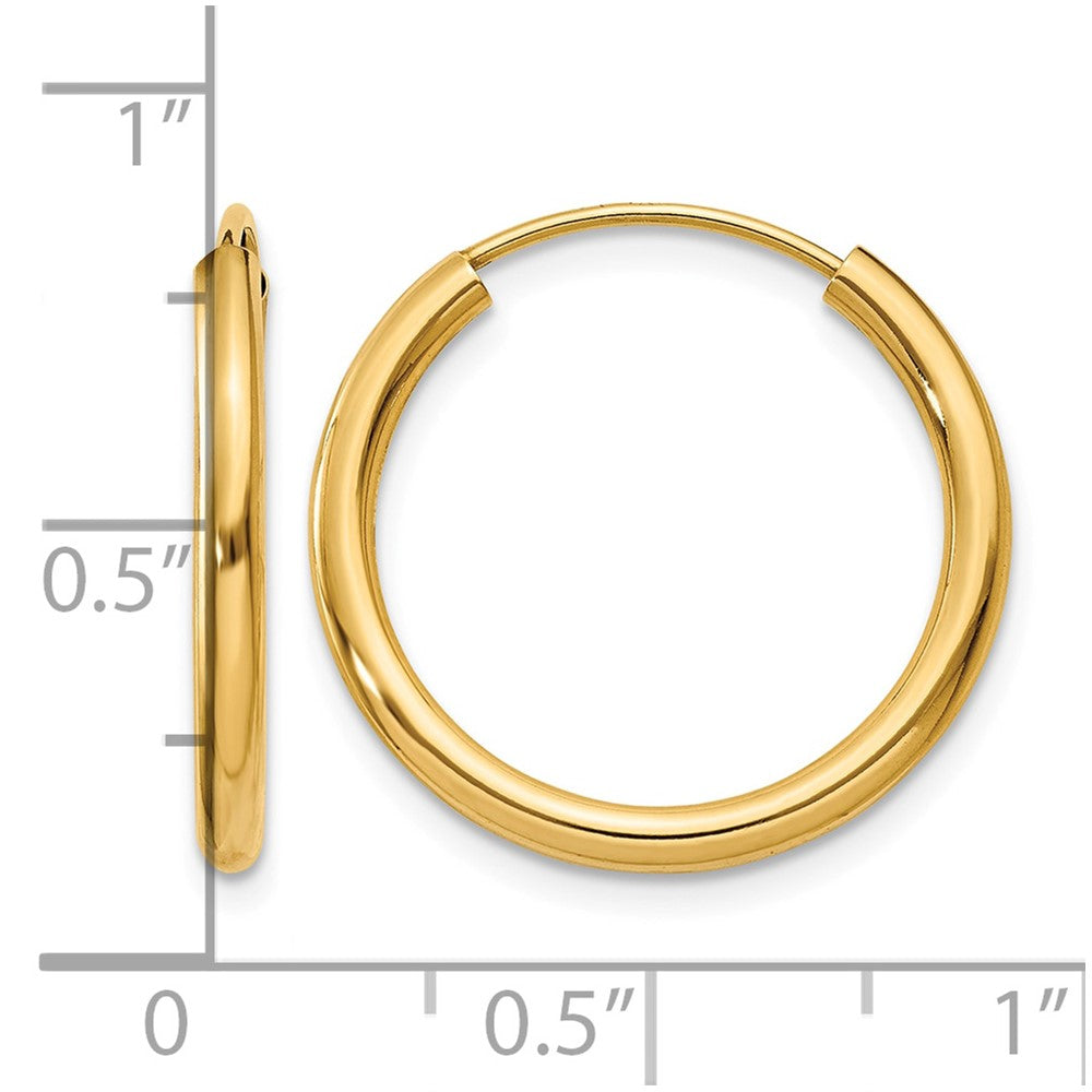 14k Polished Round Endless 2mm Hoop Earrings