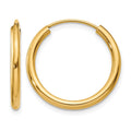 14k Polished Round Endless 2mm Hoop Earrings