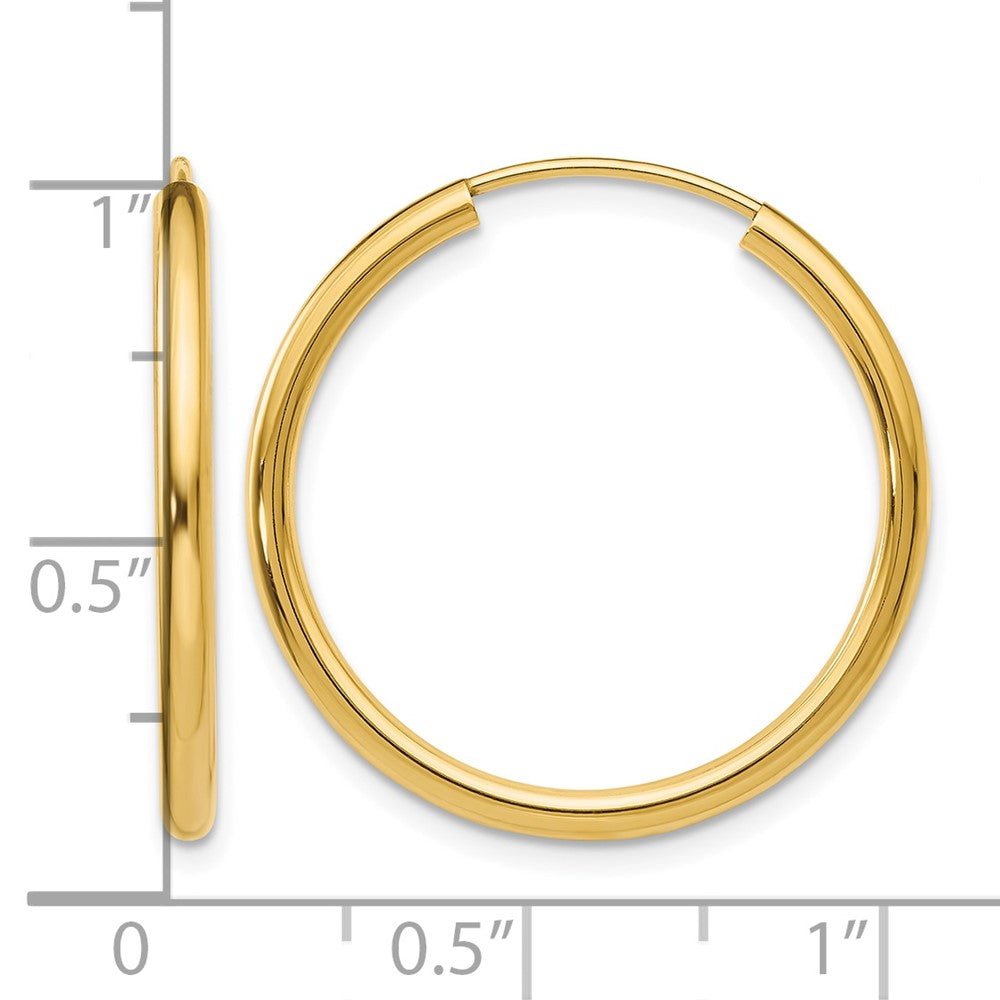 14k Polished Round Endless 2mm Hoop Earrings