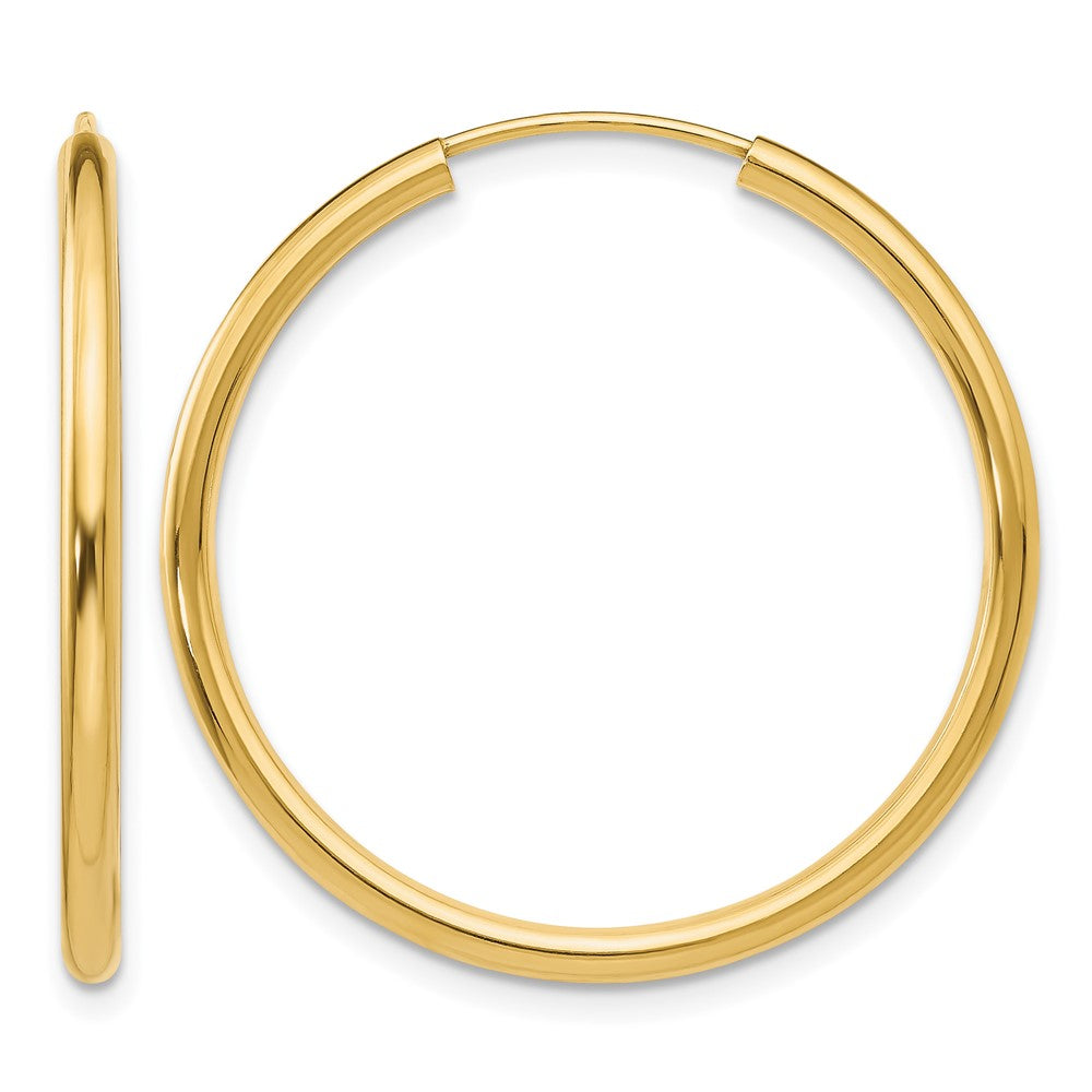 14k Polished Round Endless 2mm Hoop Earrings