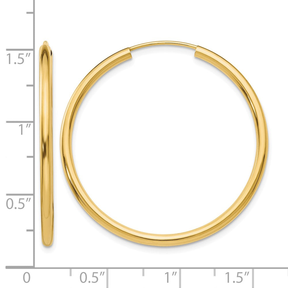 14k Polished Round Endless 2mm Hoop Earrings