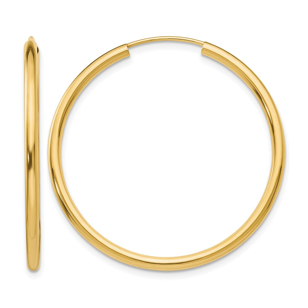 14k Polished Round Endless 2mm Hoop Earrings