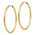 14k Polished Round Endless 2mm Hoop Earrings