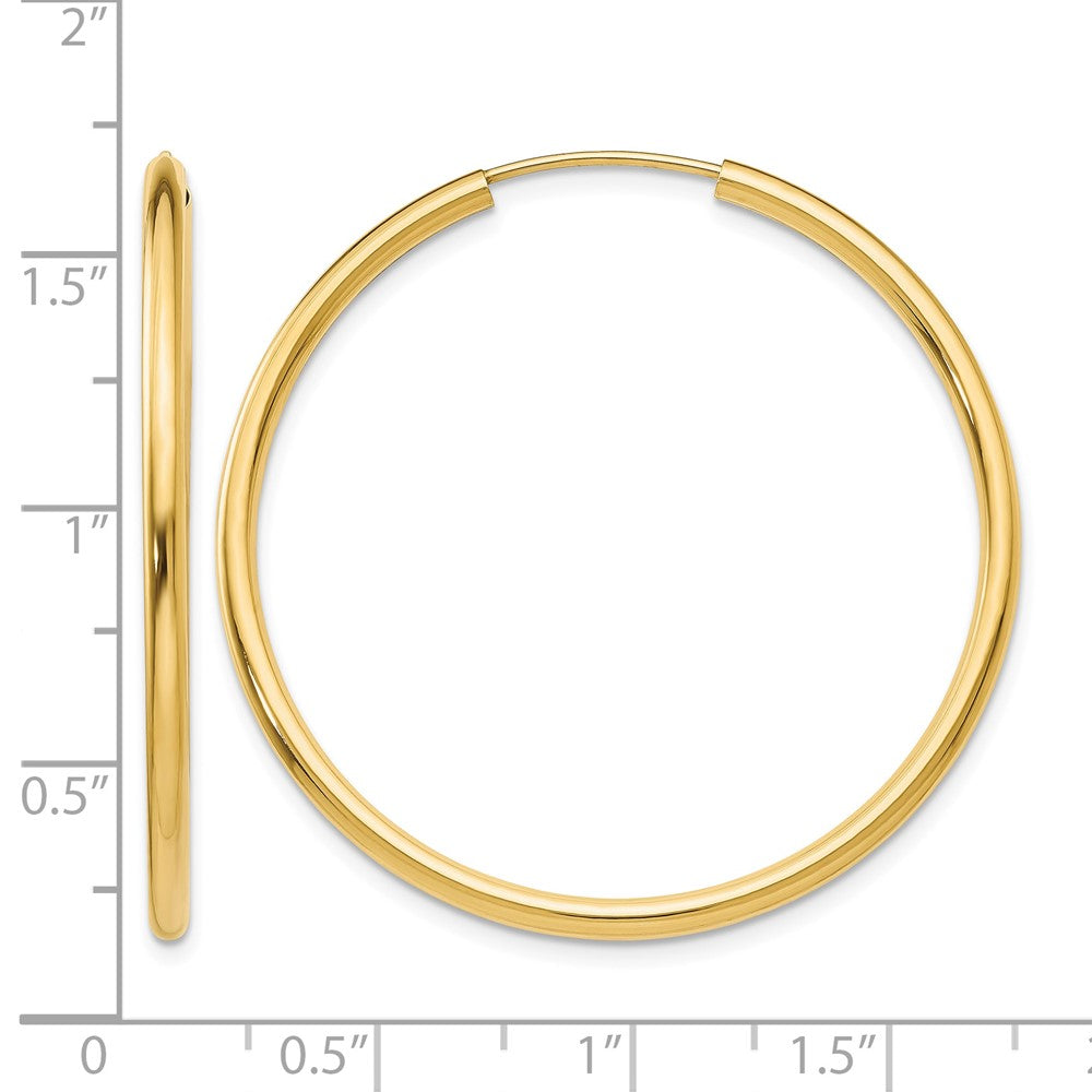 14k Polished Round Endless 2mm Hoop Earrings