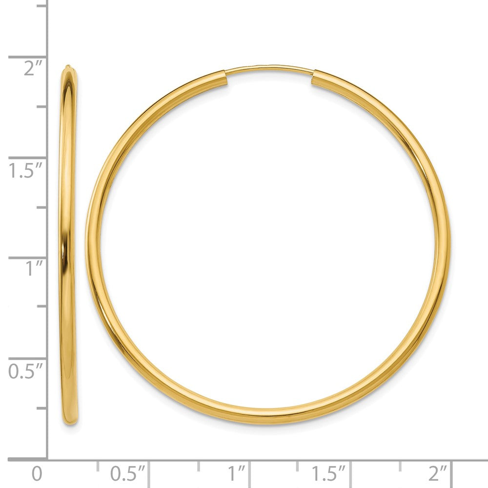14k Polished Round Endless 2mm Hoop Earrings