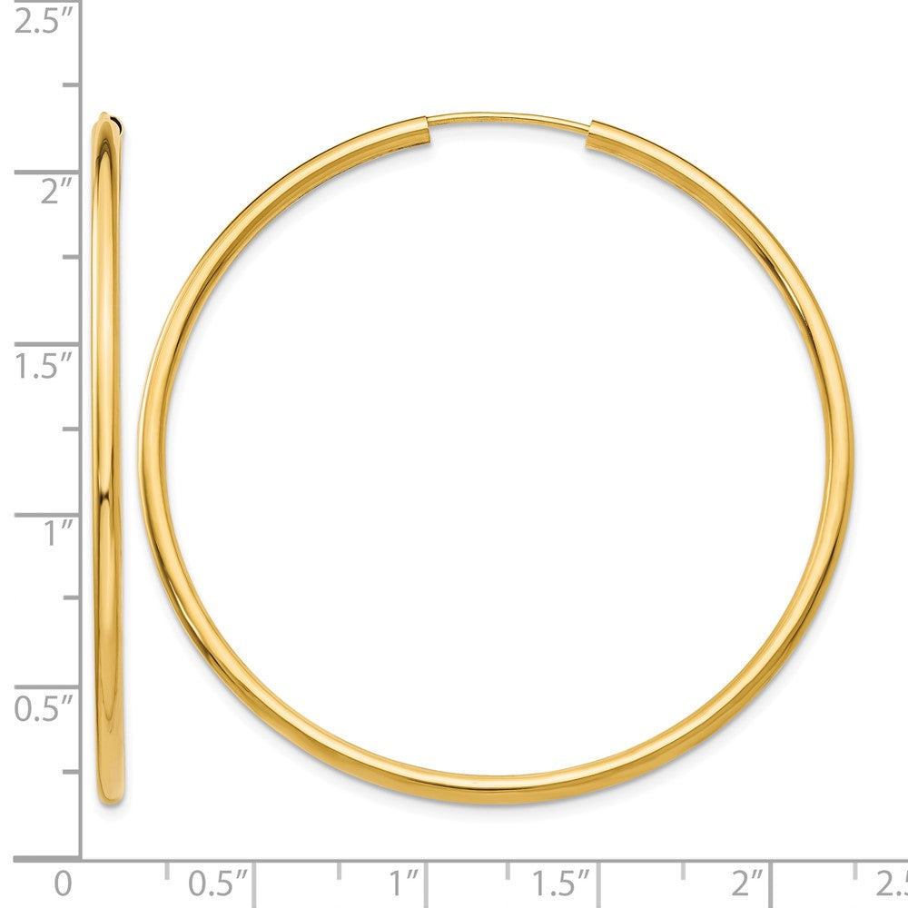 14k Polished Round Endless 2mm Hoop Earrings