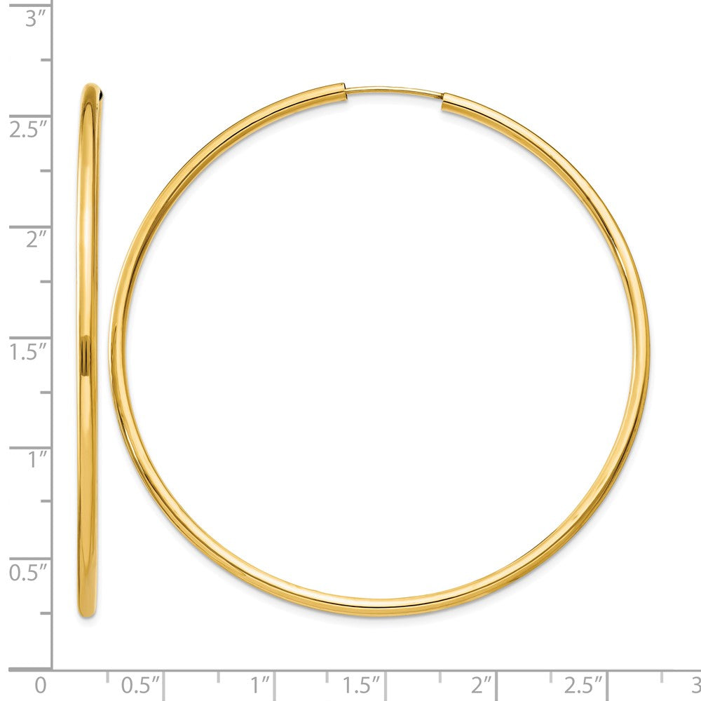 14k Polished Round Endless 2mm Hoop Earrings