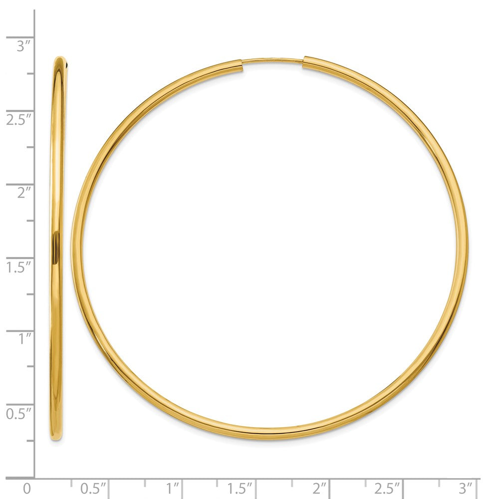 14k Polished Round Endless 2mm Hoop Earrings