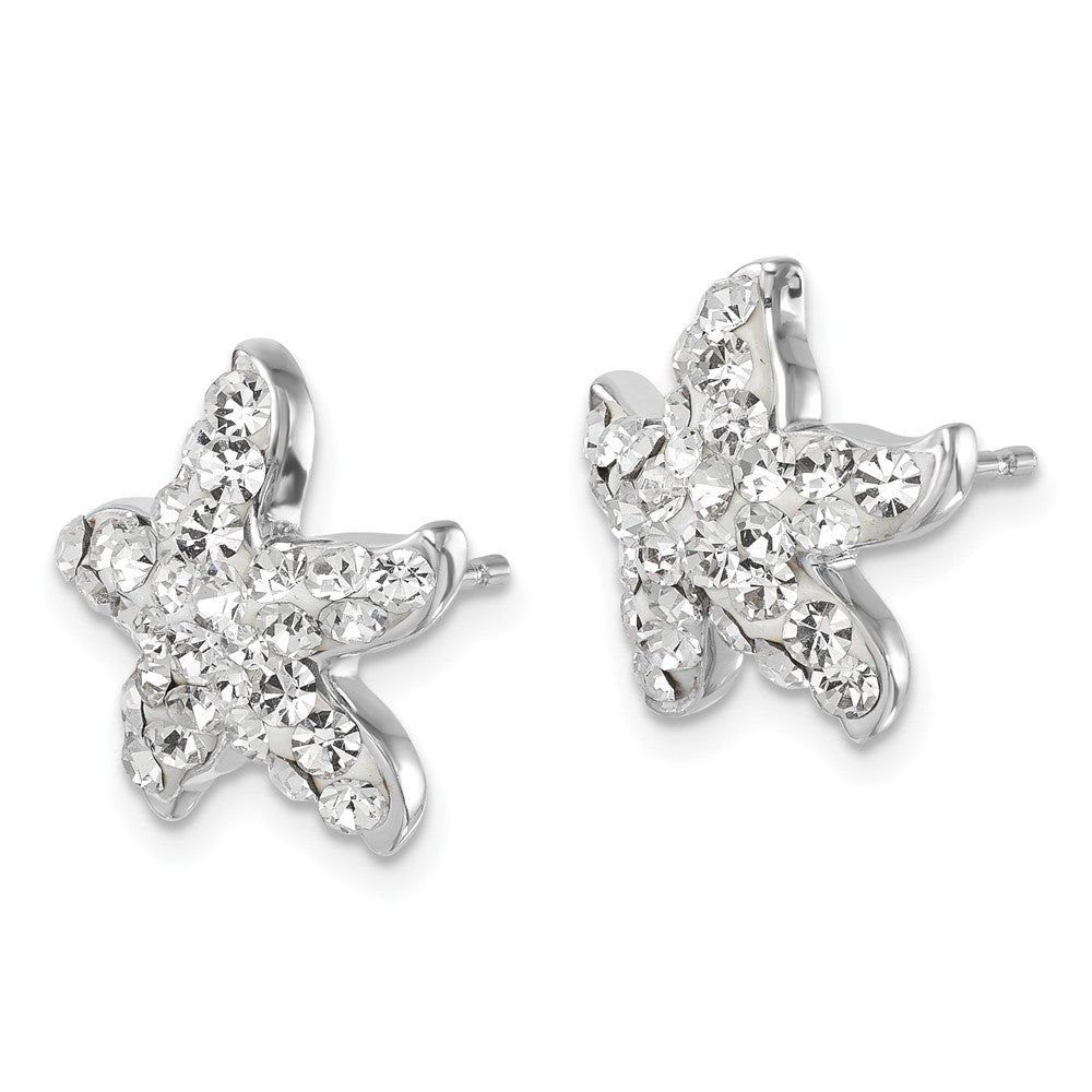 Sterling Silver Rhodium-plated White Crystal Starfish Post Earrings