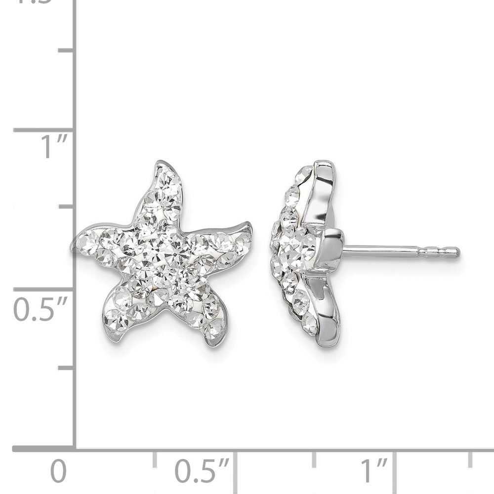 Sterling Silver Rhodium-plated White Crystal Starfish Post Earrings