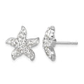 Sterling Silver Rhodium-plated White Crystal Starfish Post Earrings