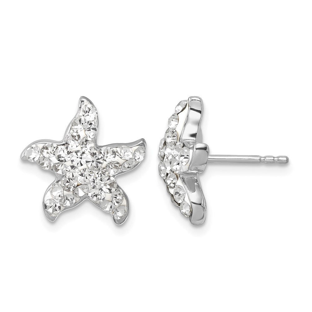 Sterling Silver Rhodium-plated White Crystal Starfish Post Earrings