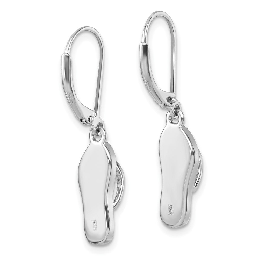 Sterling Silver Rh-plated Polished White Crystal Flip Flop Dangle Earrings