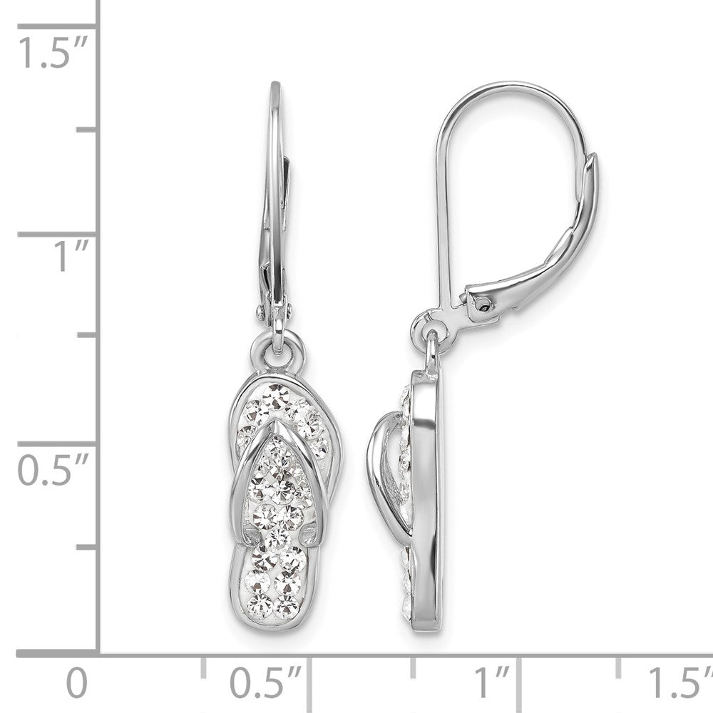 Sterling Silver Rh-plated Polished White Crystal Flip Flop Dangle Earrings