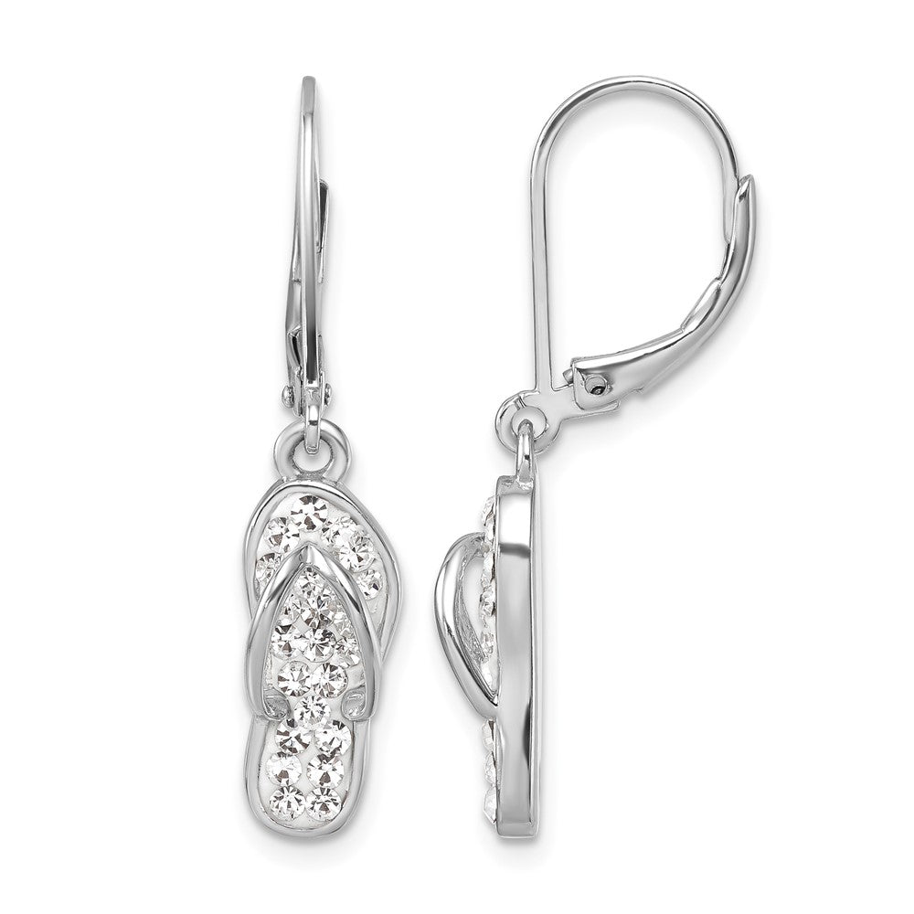 Sterling Silver Rh-plated Polished White Crystal Flip Flop Dangle Earrings