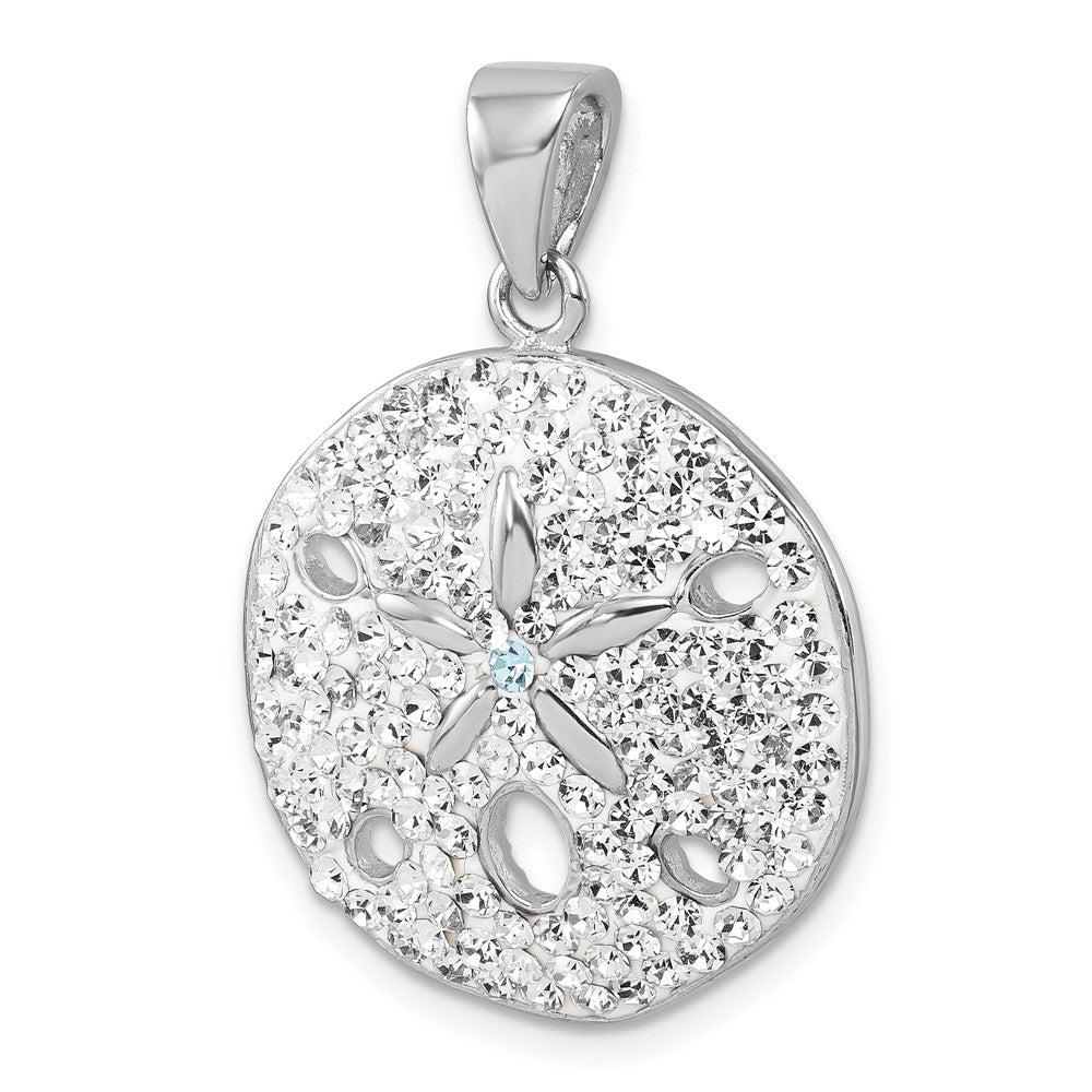 Sterling Silver Rhodium-Plated Polished Crystal Sand Dollar Pendant