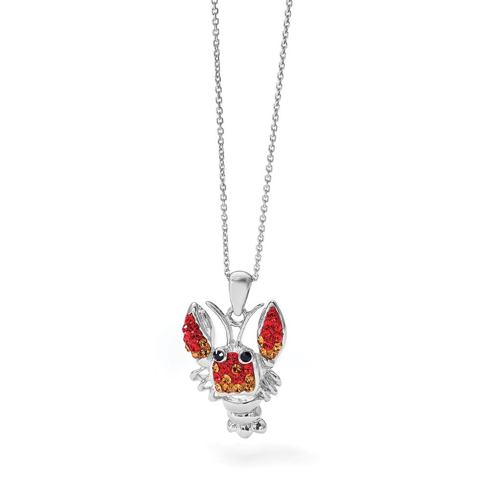 Sterling Silver Rhodium-plated Polished Orange Crystal Lobster Pendant