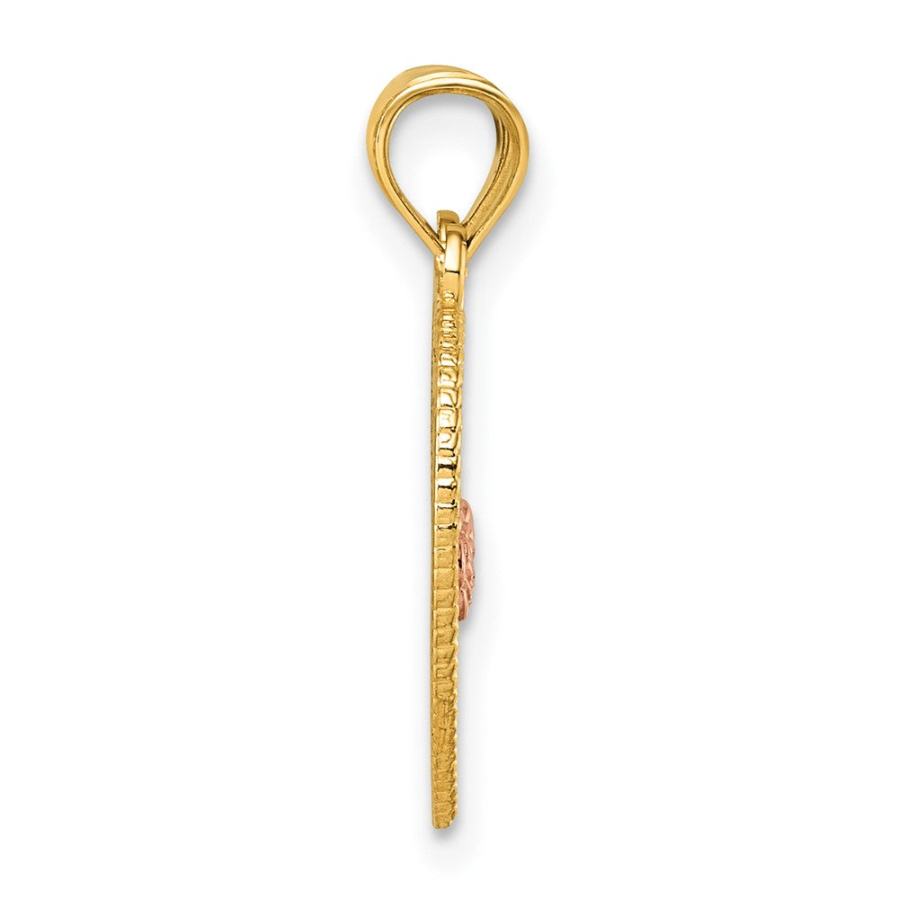 14k Two-tone Break Apart Heart With Te Amo And Roses Pendant