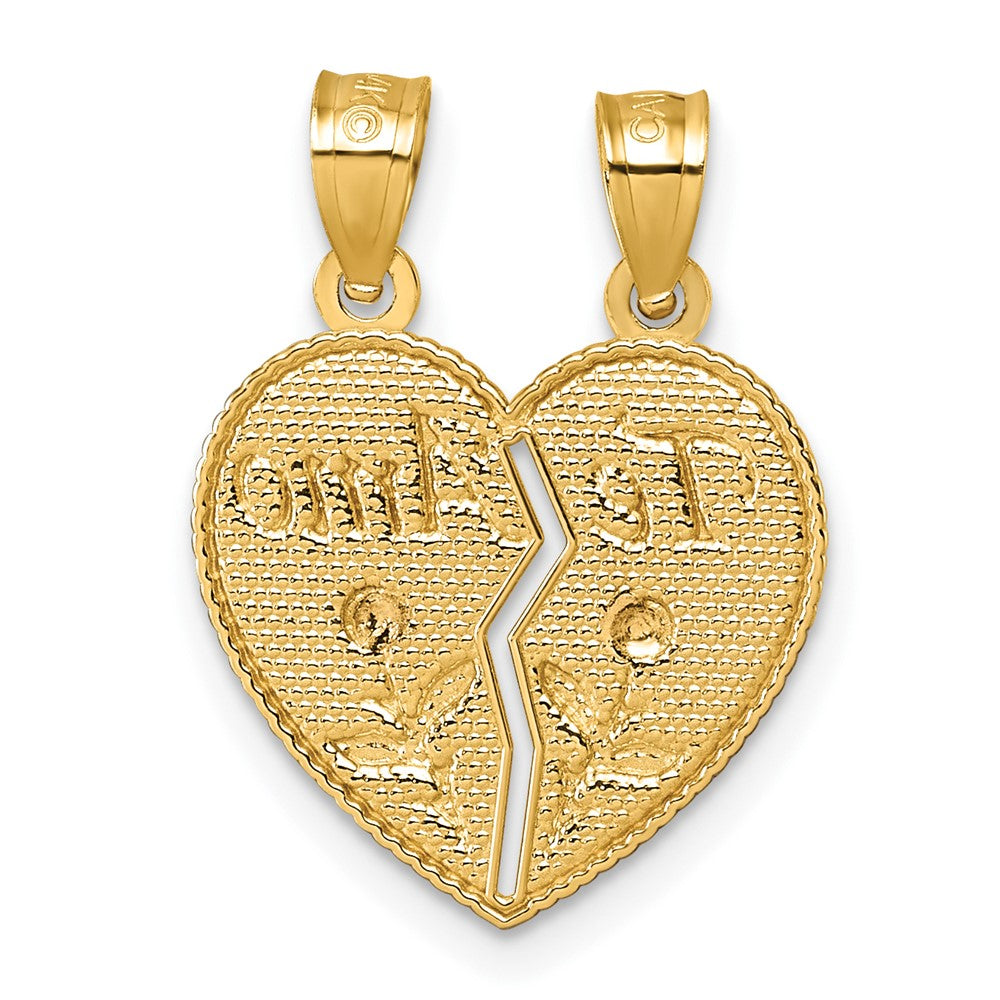 14k Two-tone Break Apart Heart With Te Amo And Roses Pendant