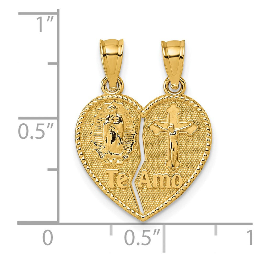 14k Polished Te Amo Spanish Religious Break-apart Heart Pendant