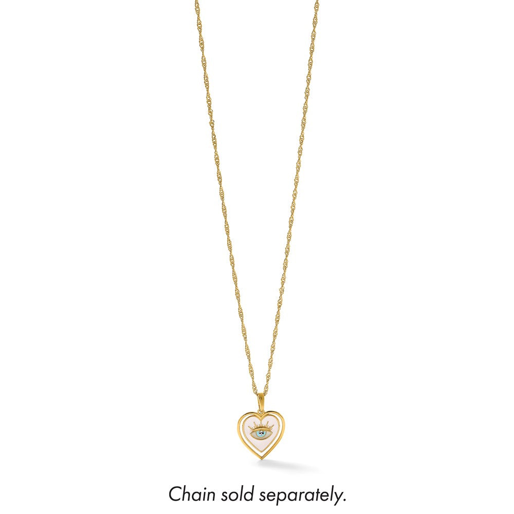 14k with White Rhodium Polished Multi Color Enamel Eye In Heart Charm