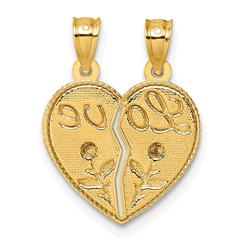 14k Two-tone Break Apart Heart With Love And Roses Pendant