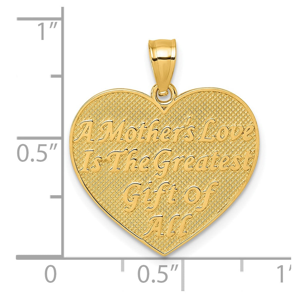 14k Polished and Textured Flower Rose Mother's Love Heart Pendant