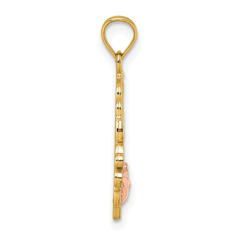 14k Two-tone & White Rhodium Polished Grandma Rose Oval Pendant