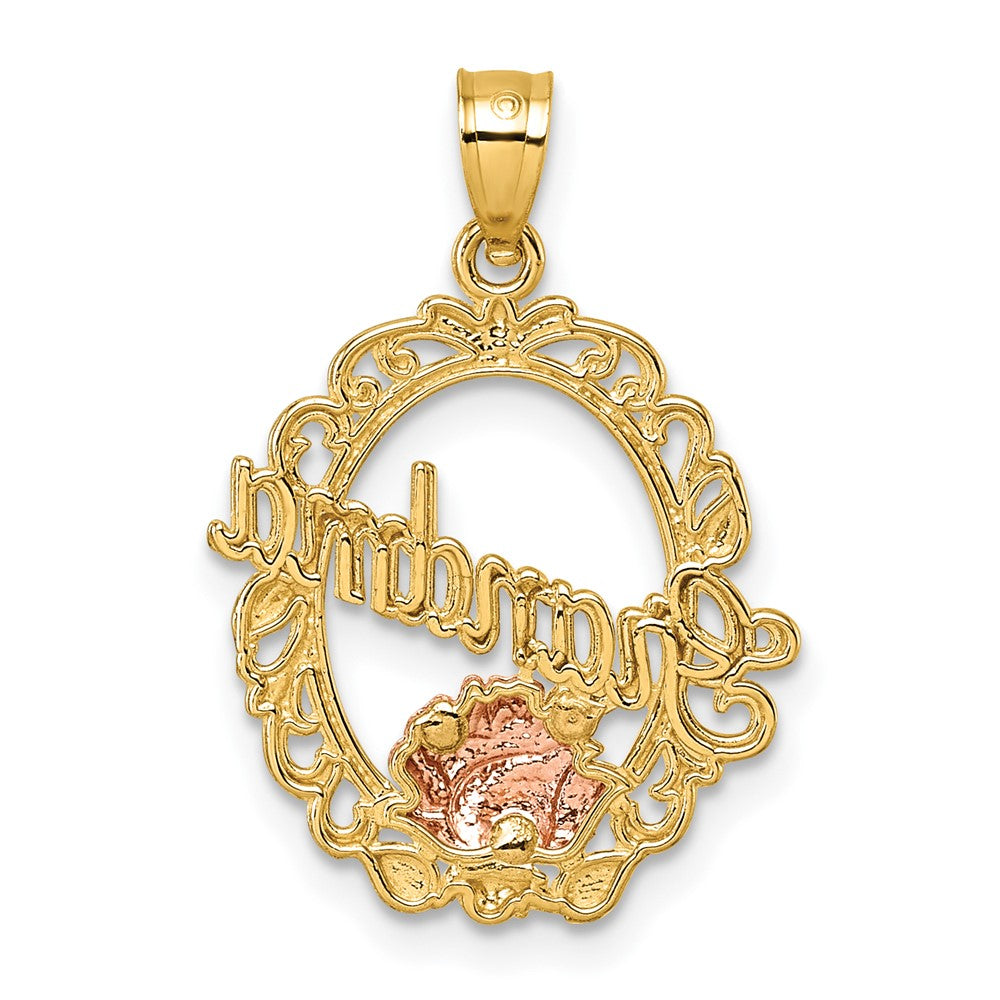 14k Two-tone & White Rhodium Polished Grandma Rose Oval Pendant