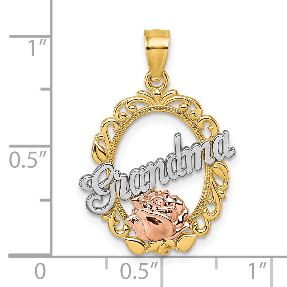 14k Two-tone & White Rhodium Polished Grandma Rose Oval Pendant