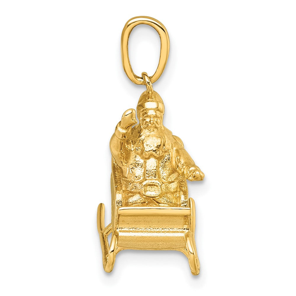 14k Polished 3-D Santa In Sleigh Waving Charm