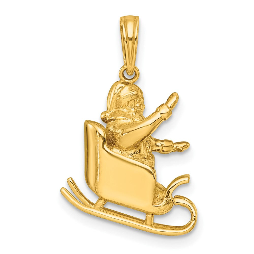 14k Polished 3-D Santa In Sleigh Waving Charm