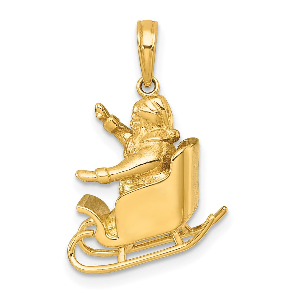 14k Polished 3-D Santa In Sleigh Waving Charm