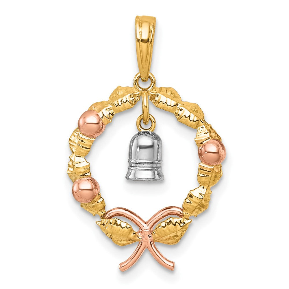 14k Two-tone with Rose-plating Polished Wreath With Bell Charm