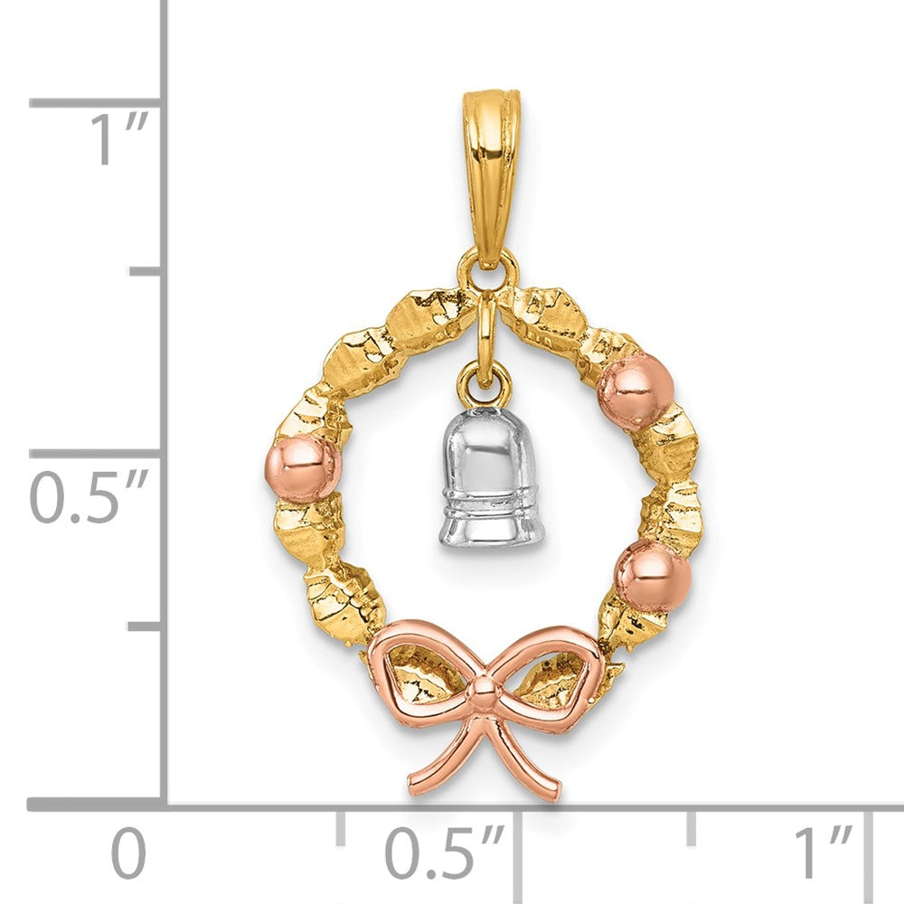 14k Two-tone with Rose-plating Polished Wreath With Bell Charm