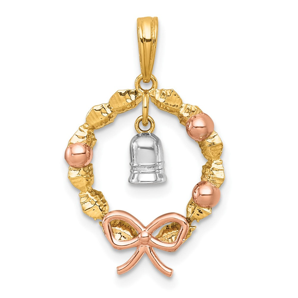 14k Two-tone with Rose-plating Polished Wreath With Bell Charm