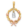 14k Two-tone with Rose-plating Polished Wreath With Bell Charm