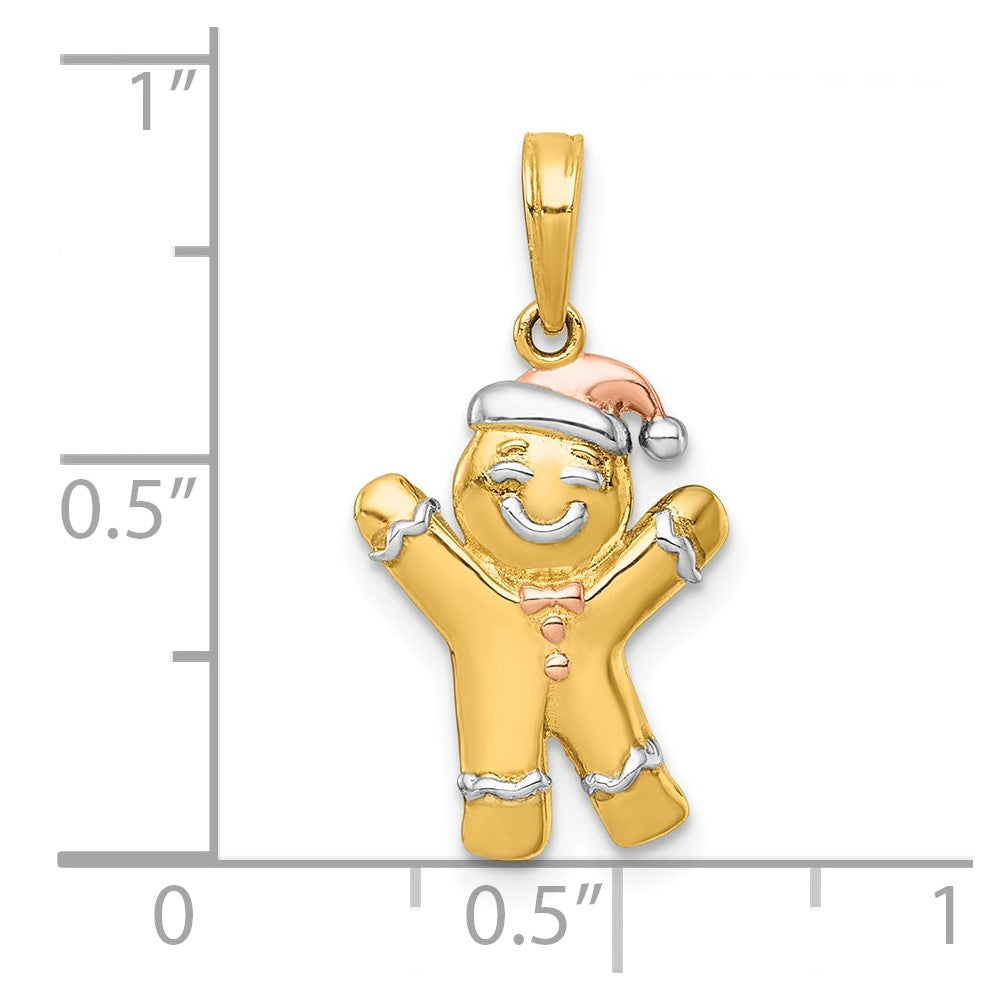 14k with White Rhodium and Rose-plating Polished Gingerbread Man Charm