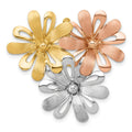 14k w/ White and Rose Rhodium Brushed Polished Flower Chain Slide Pendant