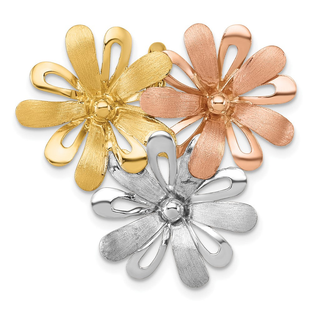 14k w/ White and Rose Rhodium Brushed Polished Flower Chain Slide Pendant