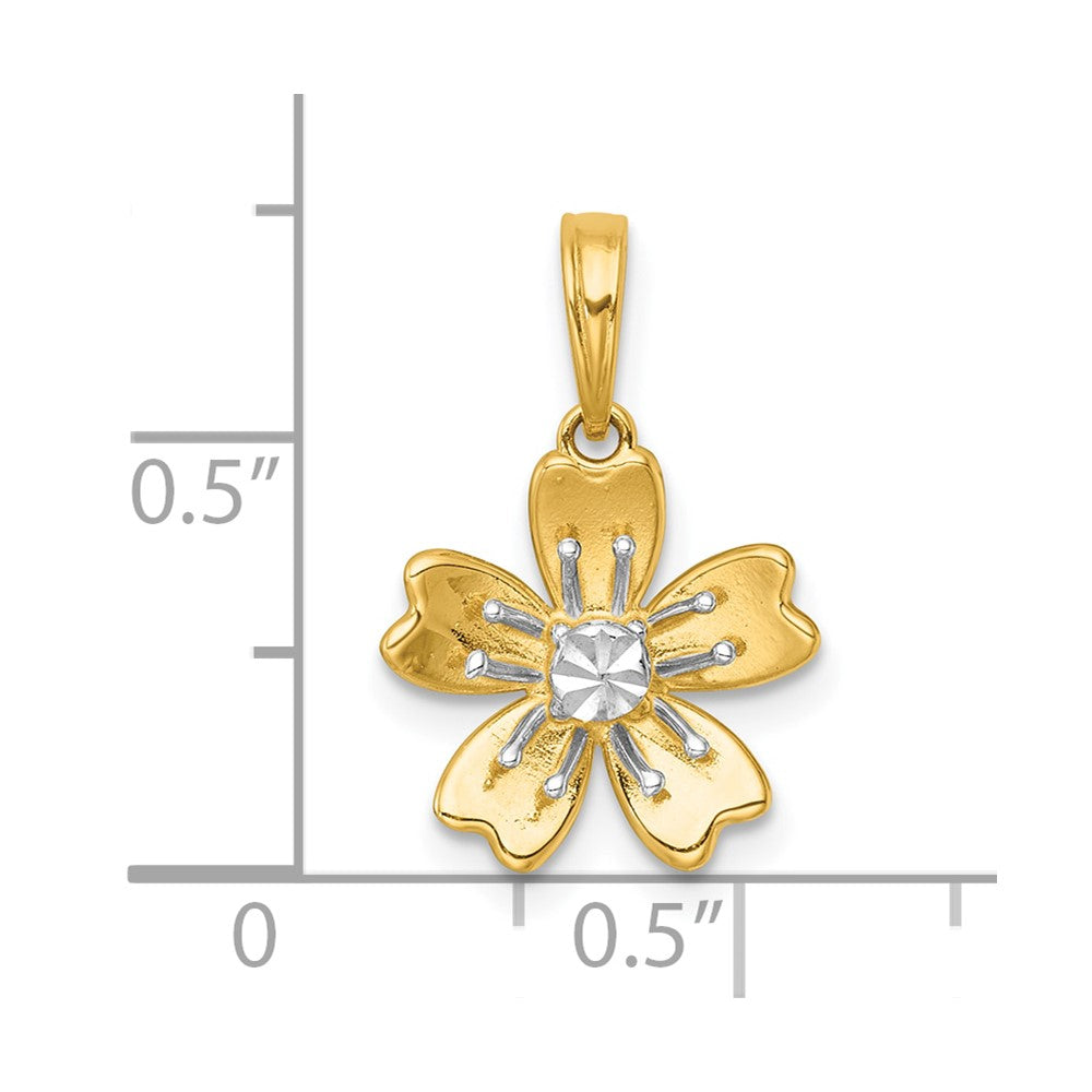 14k with White Rhodium Polished Blooming Flower Charm