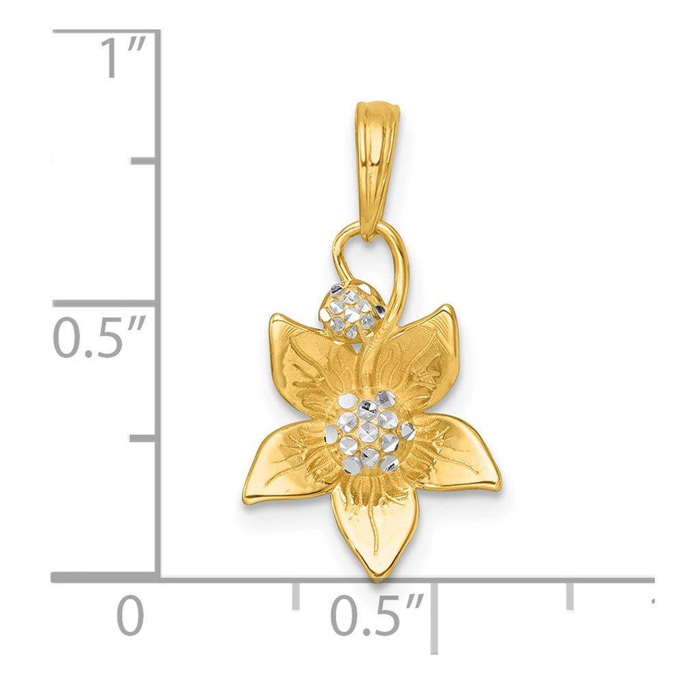 14k with White Rhodium Polished Blooming Flower Charm