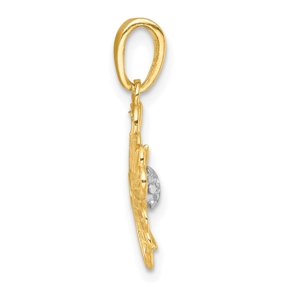 14k with White Rhodium Polished Fancy Flower Charm