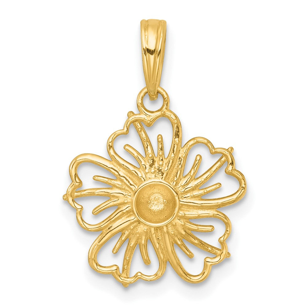 14k with White Rhodium Polished Fancy Flower Charm