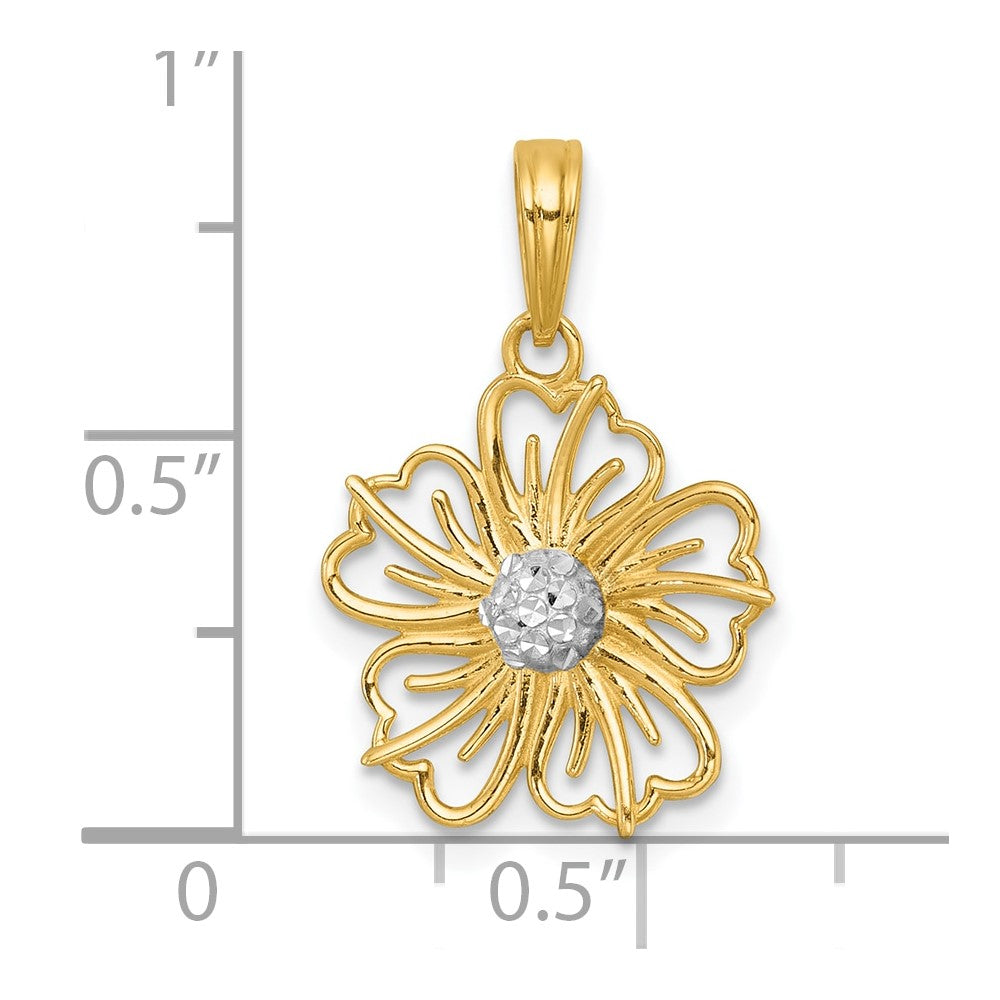 14k with White Rhodium Polished Fancy Flower Charm