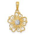 14k with White Rhodium Polished Fancy Flower Charm