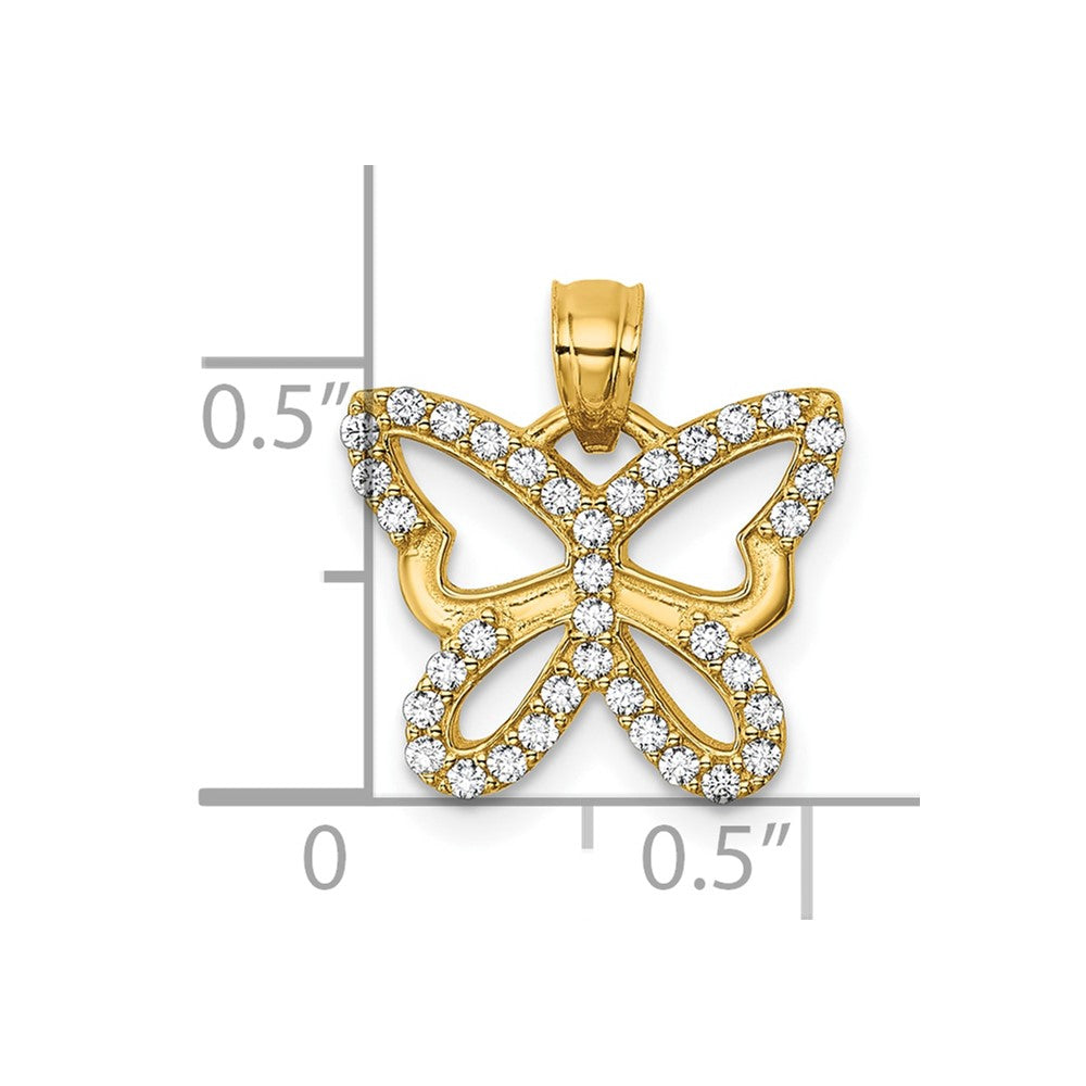 14k Polished CZ Open Wing Butterfly Pendant